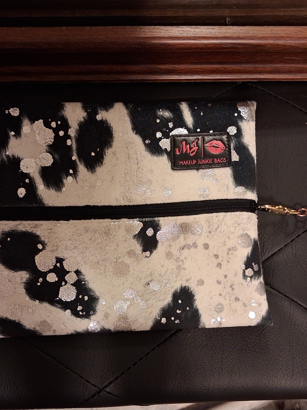 Make Up Junkie Black & White Cowhide Bag Size Medium
